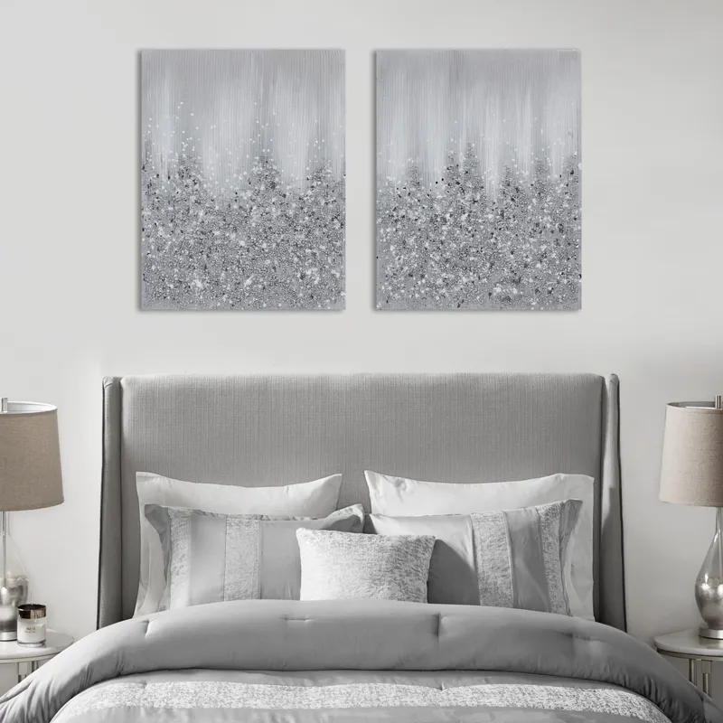 Madison Park Glimmer Heavily Embellished 2-piece Canvas Wall Art Set - Silver