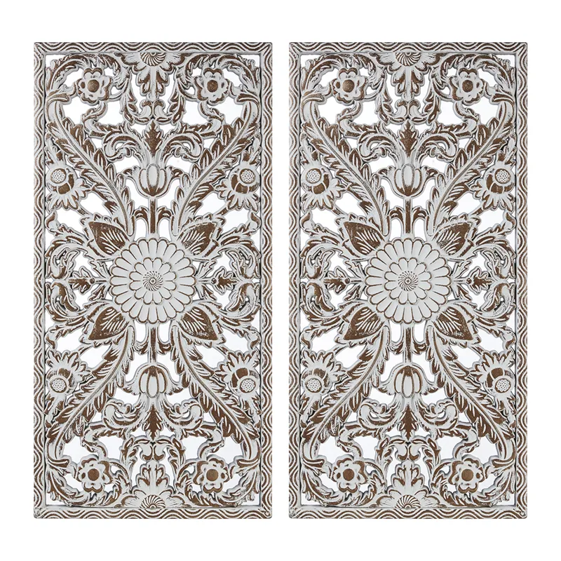 Madison Park Botanical Panel Distressed Carved Wood 2-piece Wall Decor Set