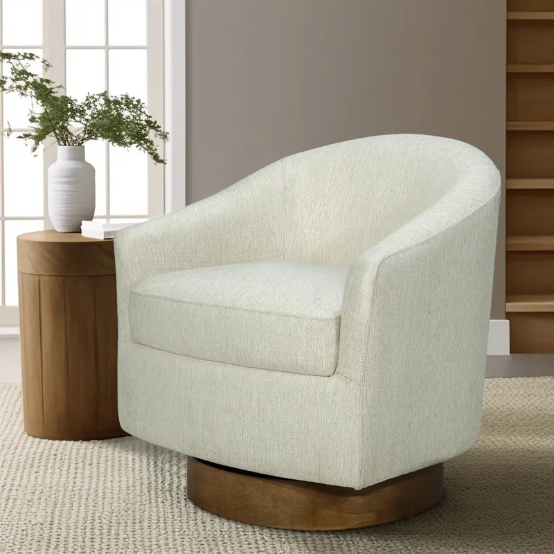 Ashton Upholstered Swivel Chair with Wood Base - Cream