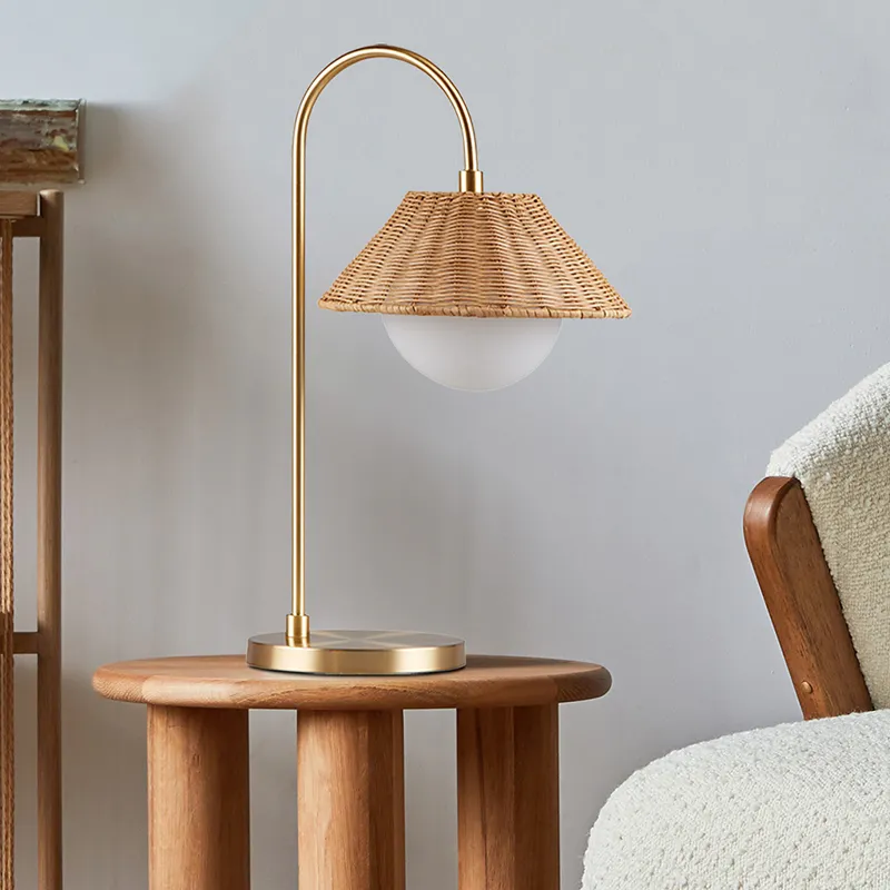 Laguna Rattan Weave Shade Table Lamp - Gold/Natural