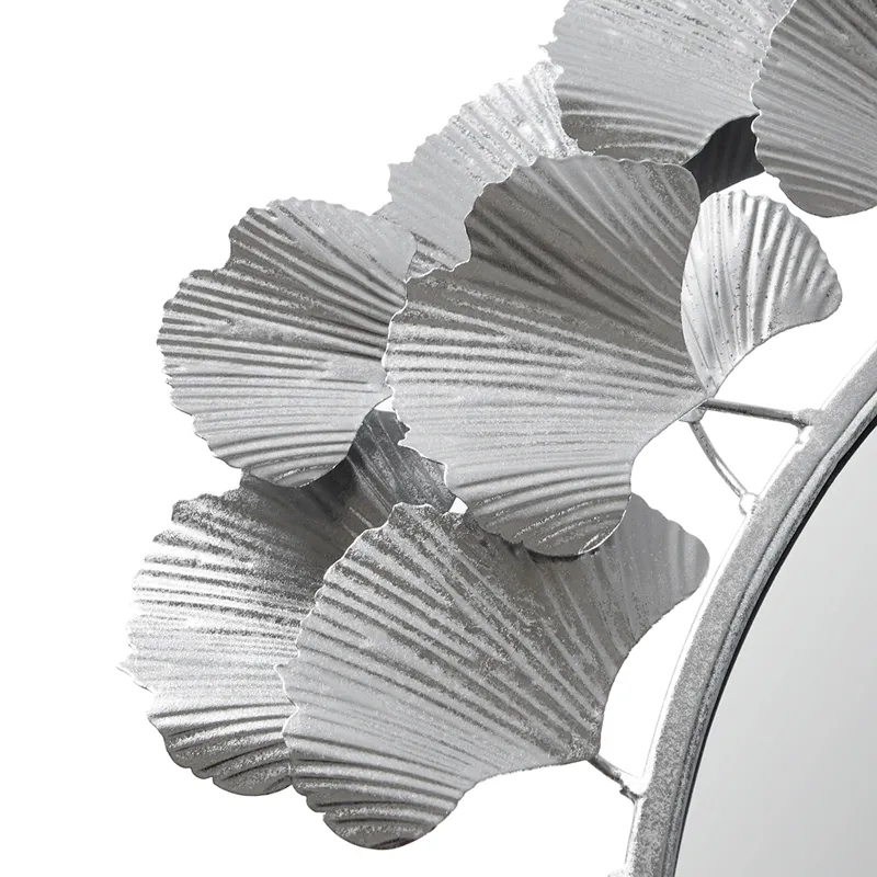 Eden Gingko Leaf Round Wall Mirror 30.5” - Silver