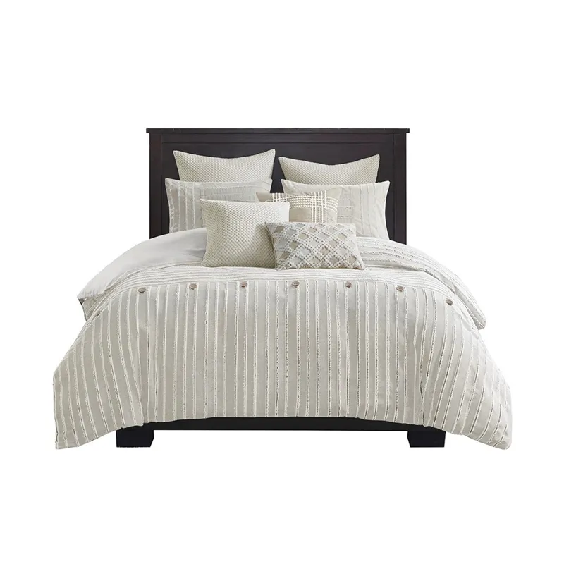 Madison Park Signature Essence Oversized Cotton Clipped Jacquard Comforter Set with Euro Shams and Throw Pillows