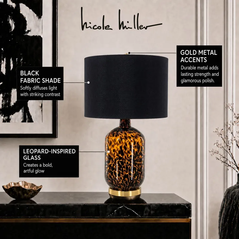 Nicole Miller Roux Leopard Pattern Glass Table Lamp