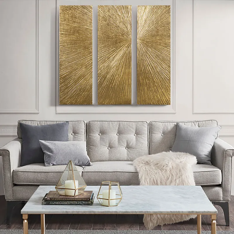 Madison Park Signature Sunburst Hand Painted Triptych 3-piece Dimensional Resin Wall Art Set - Gold