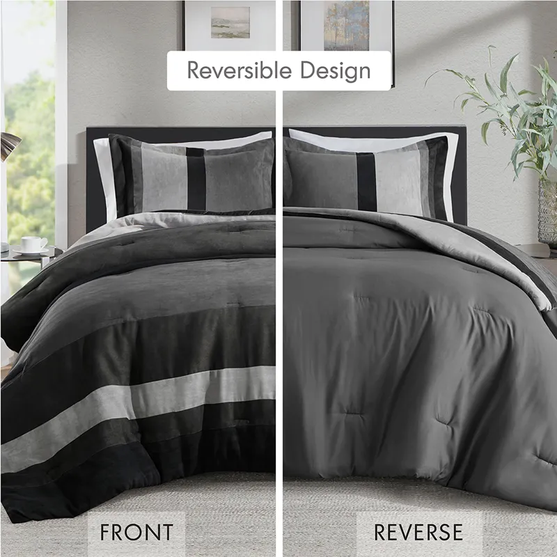 Comfort Spaces Highland Stripe Pieced Faux Suede Comforter Set