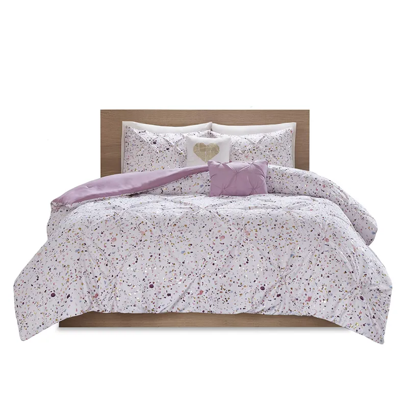 Abby/Lara/Nicole Twin/Twin XL Metallic Printed and Pintucked Comforter - Plum