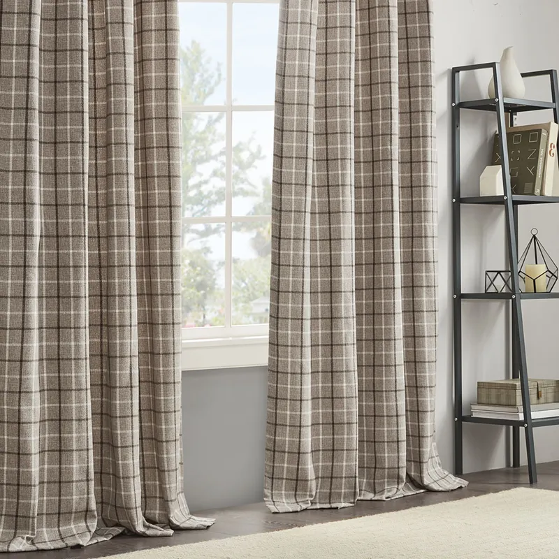 Anaheim Plaid Rod Pocket and Back Tab Curtain Panel with Fleece Lining - Brown