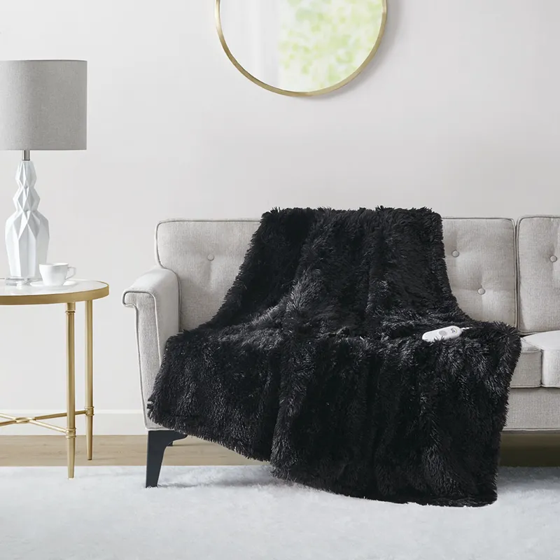 Serta Malea Shaggy Faux Fur Heated Throw