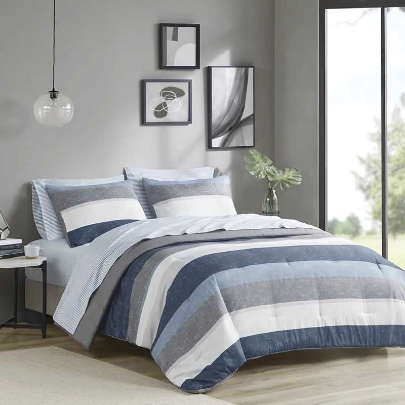 Madison Park Essentials Jaxon Stripe Comforter Set with Bed Sheets