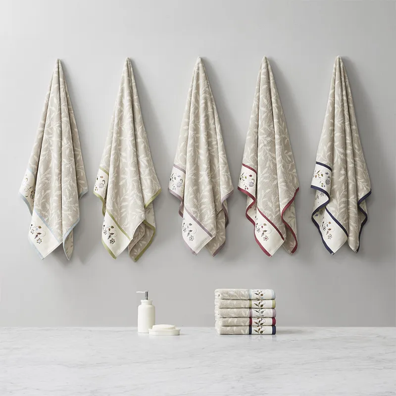 Serene Embroidered Cotton Jacquard 6 Piece Towel Set - Blue
