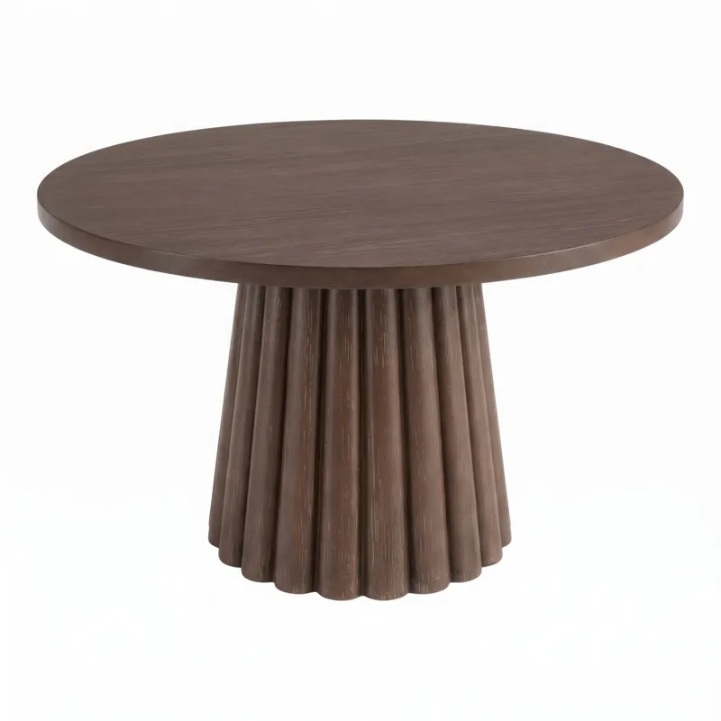 Nicole Miller Camden Fluted 46"D Round Fluted Pedestal Wood Dining Table - Walnut Brown