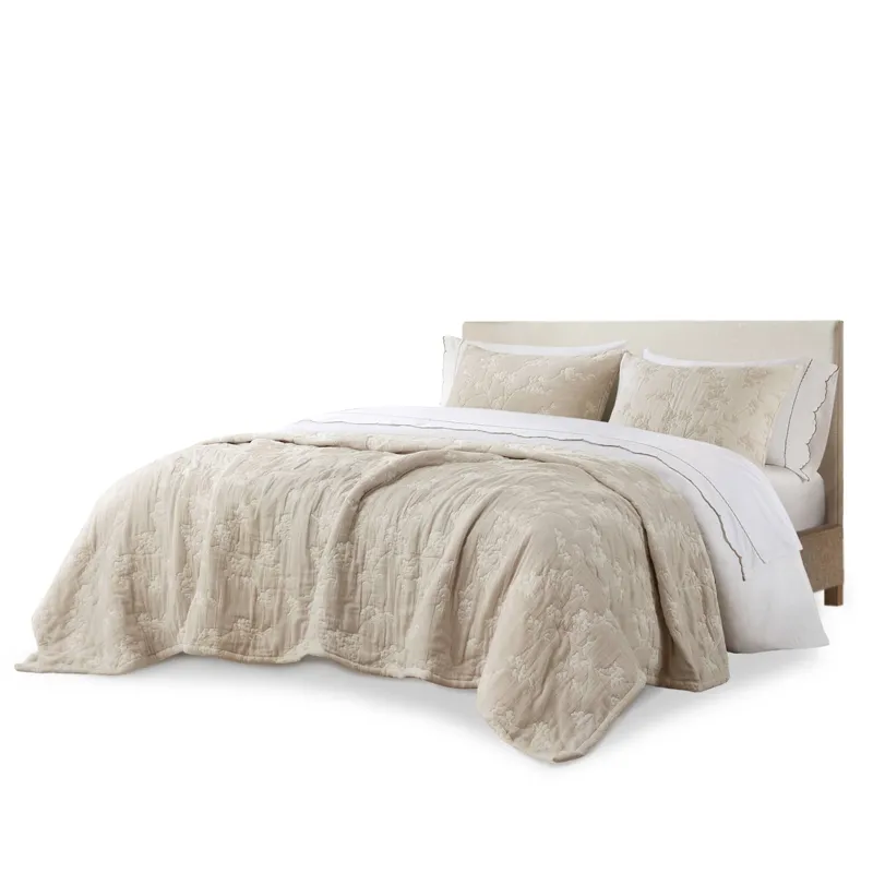 Harbor House Catalina Botanical 3 Piece Jacquard Cotton Gauze Quilt Set
