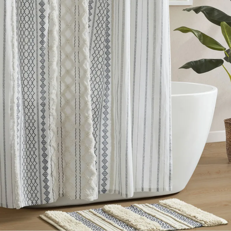 INK+IVY Imani Cotton Printed Shower Curtain with Chenille