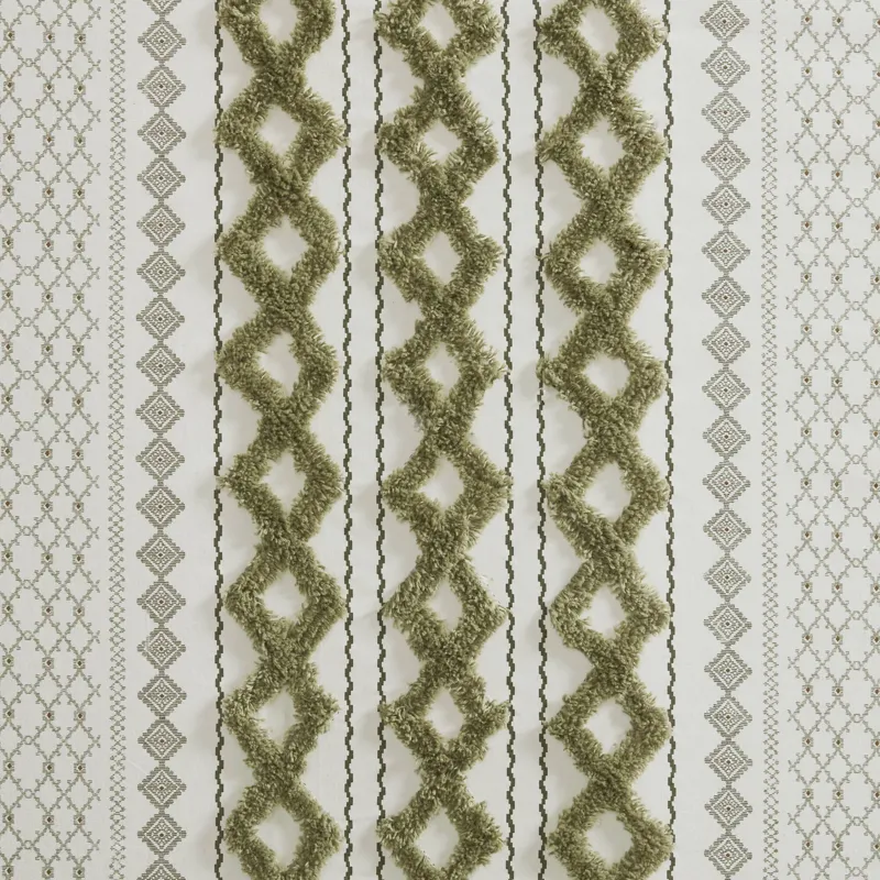 INK+IVY Imani Cotton Printed Shower Curtain with Chenille