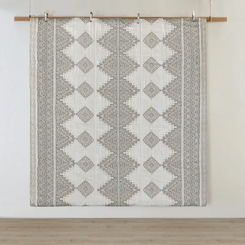 Ibiza King/California King 4 Piece Printed Comforter Set with Throw Pillow - Black/Ivory