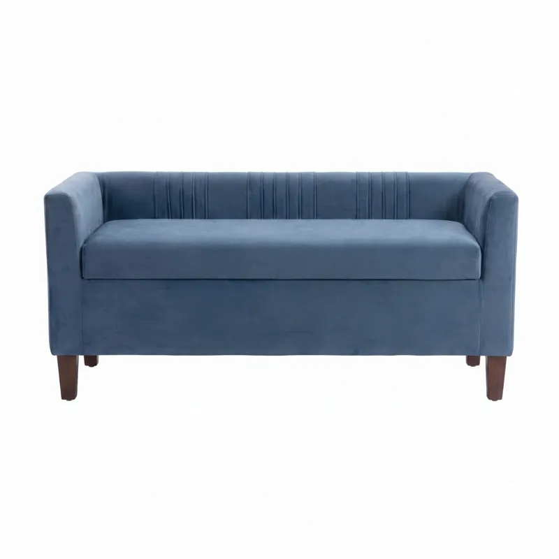 Nicole Miller Corvina Ruched Velvet Storage Bench with Lift-Top Seat - Slate Blue