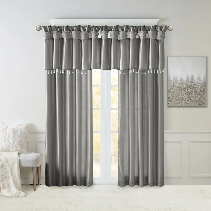 Madison Park Emilia Lightweight Faux Silk Valance With Beads