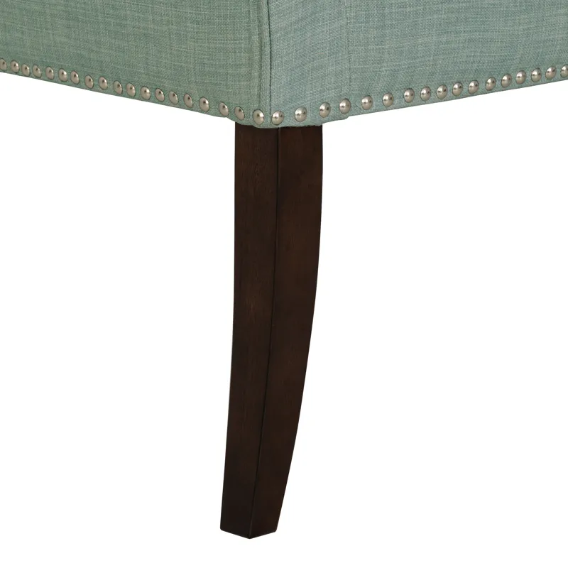 Welburn 49.5\" Upholstered Bench with Back & Wood Legs - Light Blue