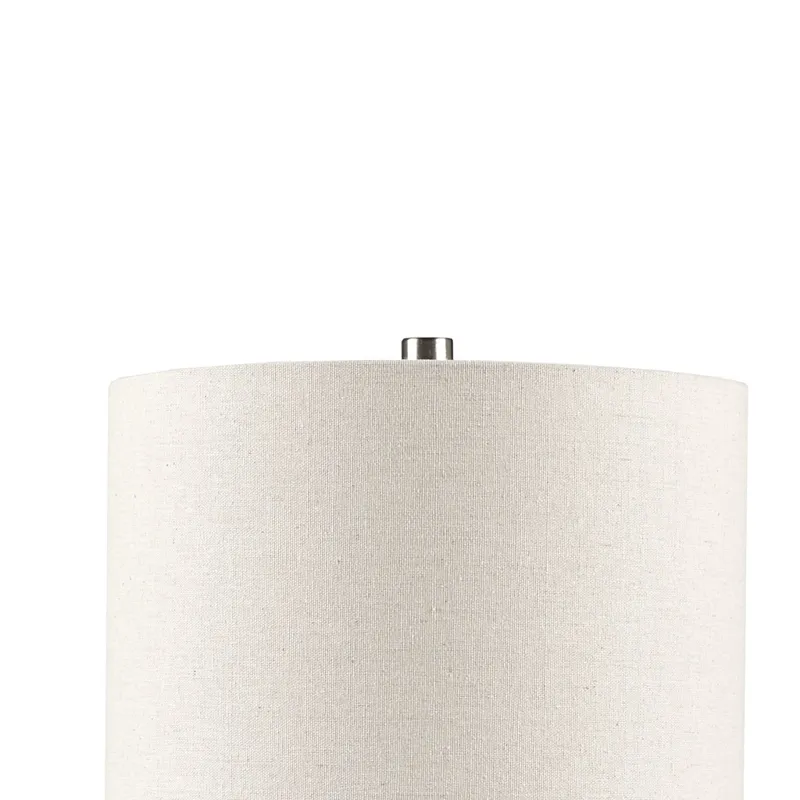 Tristan Triangular Ceramic and Wood Table Lamp - White Base/Cream Shade