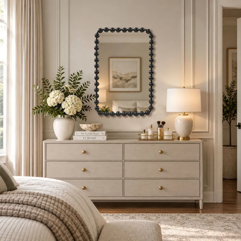 Madison Park Signature Marlowe 24X36 Rounded Rectangle Beaded Wall Mirror