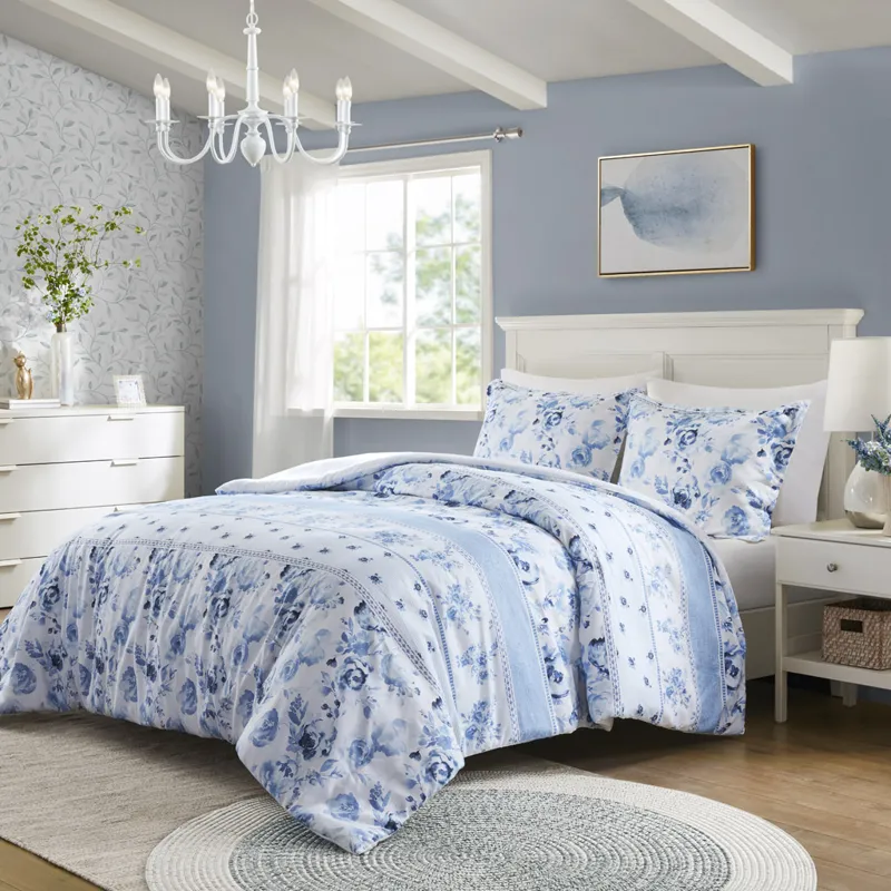 Intelligent Design Christa Floral Striped Duvet Cover Set