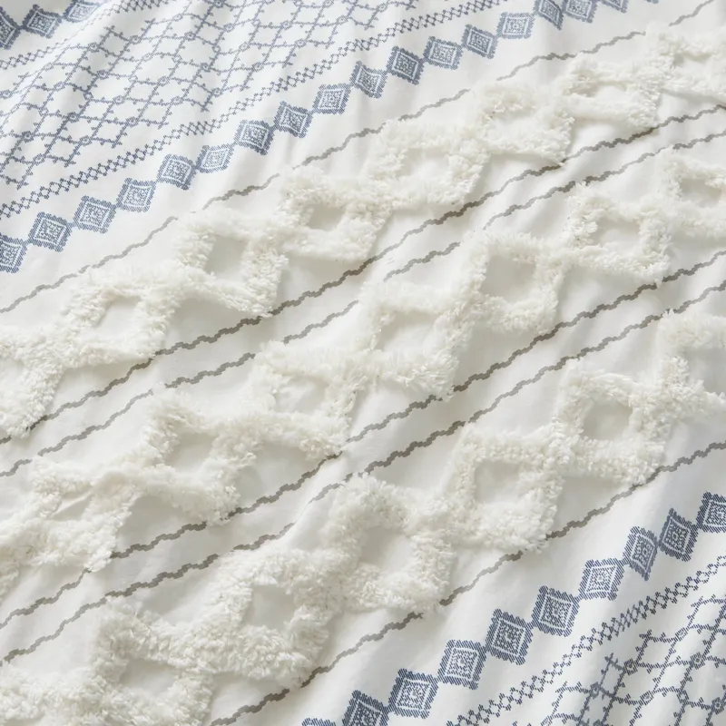 INK+IVY Imani Cotton Printed Duvet Cover Set with Chenille