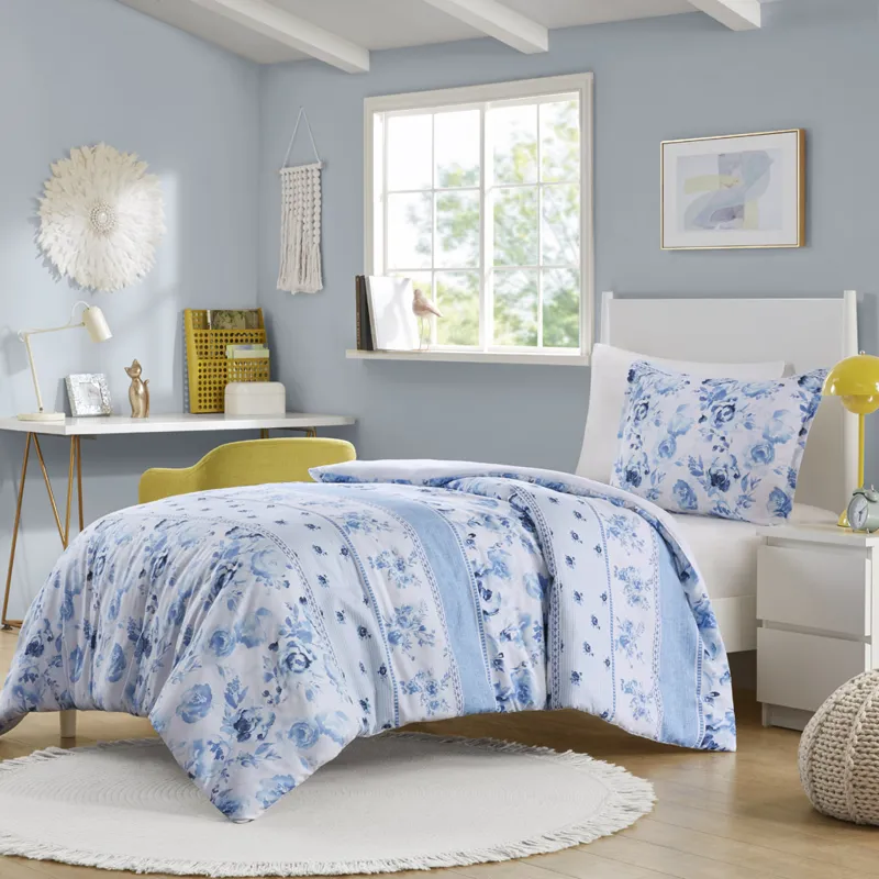 Intelligent Design Christa Floral Striped Duvet Cover Set