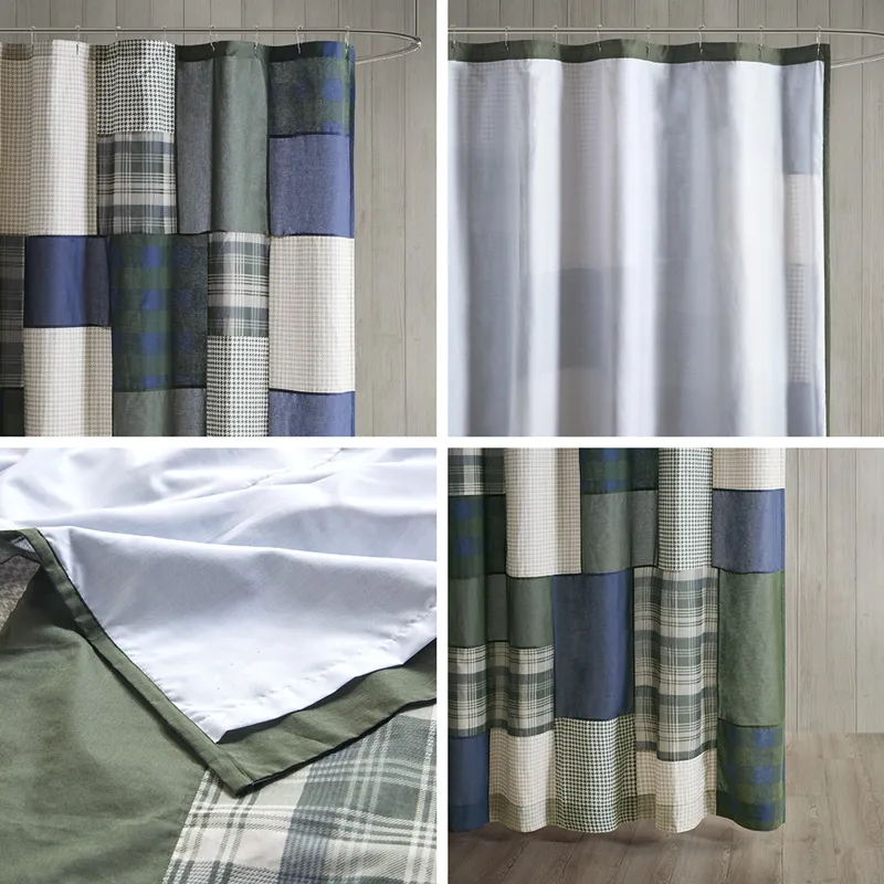 Woolrich Mill Creek Pieced Cotton Shower Curtain - Green