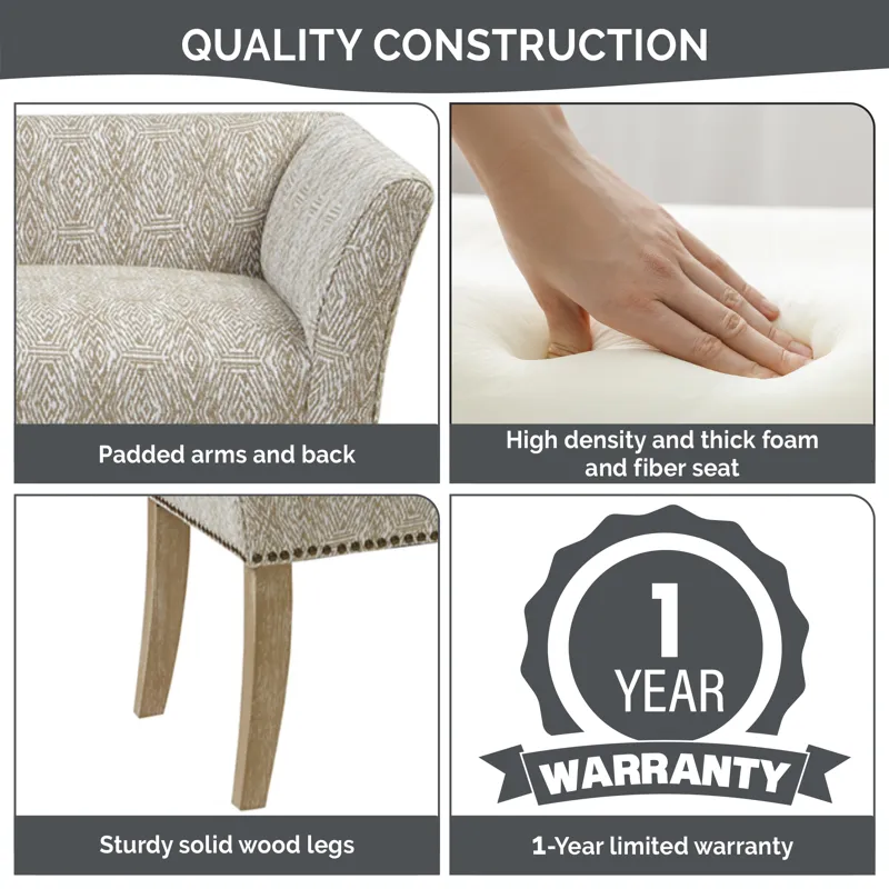 Welburn 49.5\" Upholstered Bench with Back & Wood Legs - Taupe Multi