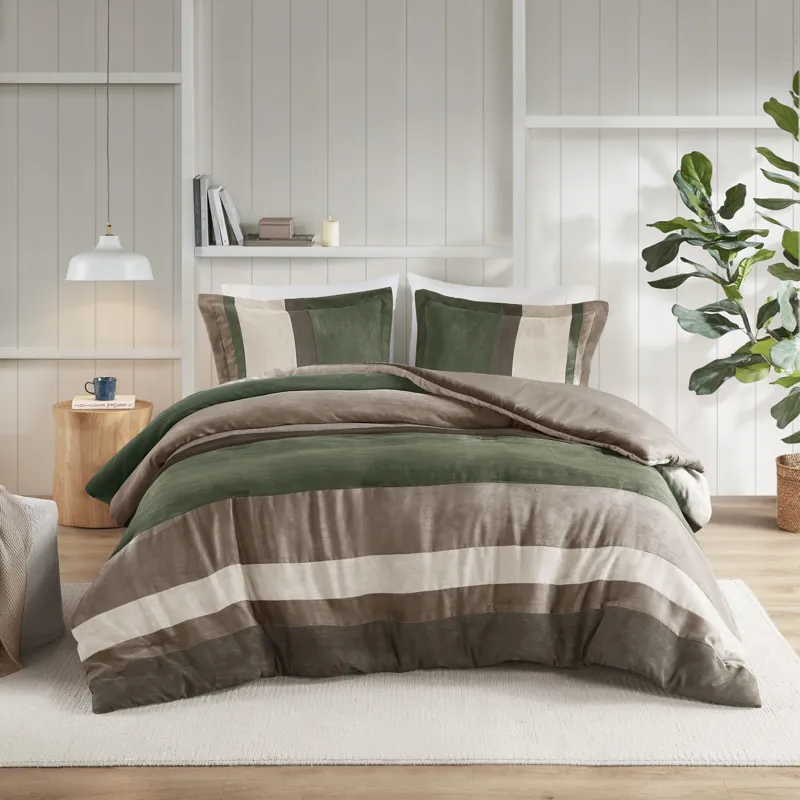 Comfort Spaces Highland Stripe Pieced Faux Suede Comforter Set