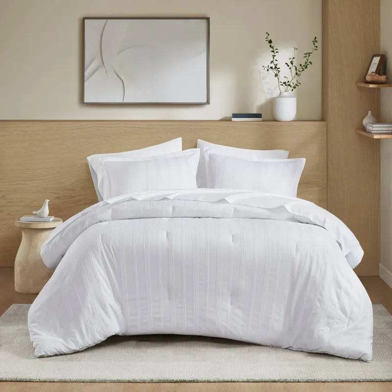 Super Listing Logan Striped Reversible Pintuck Pleated Comforter Set