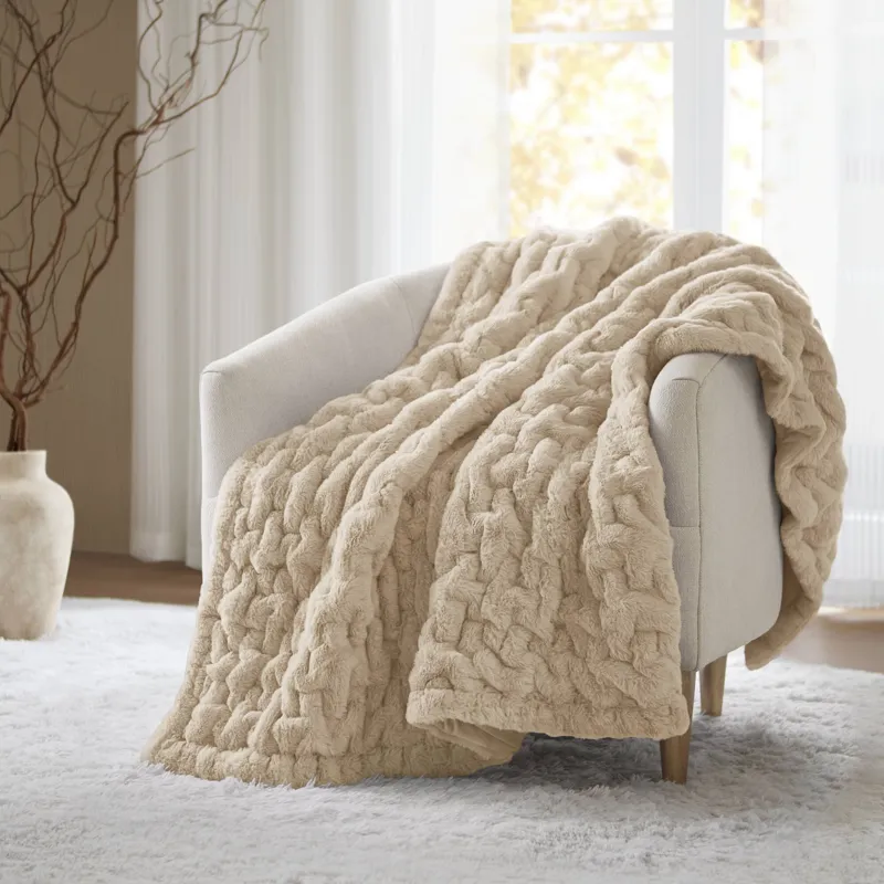 Madison Park Ruched Fur Throw