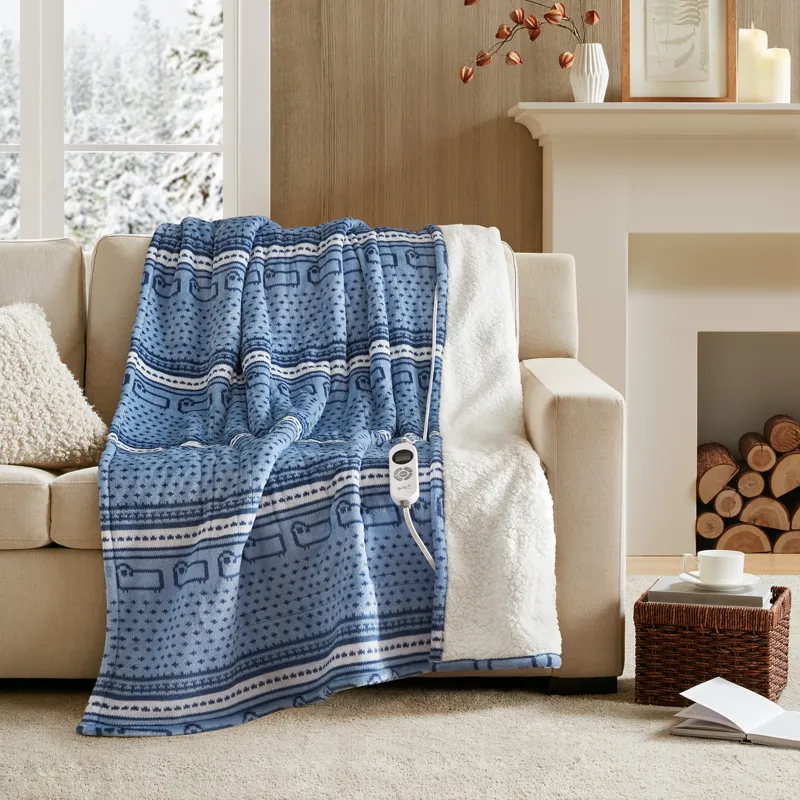 Woolrich Print Plush to Sherpa Heated Throw