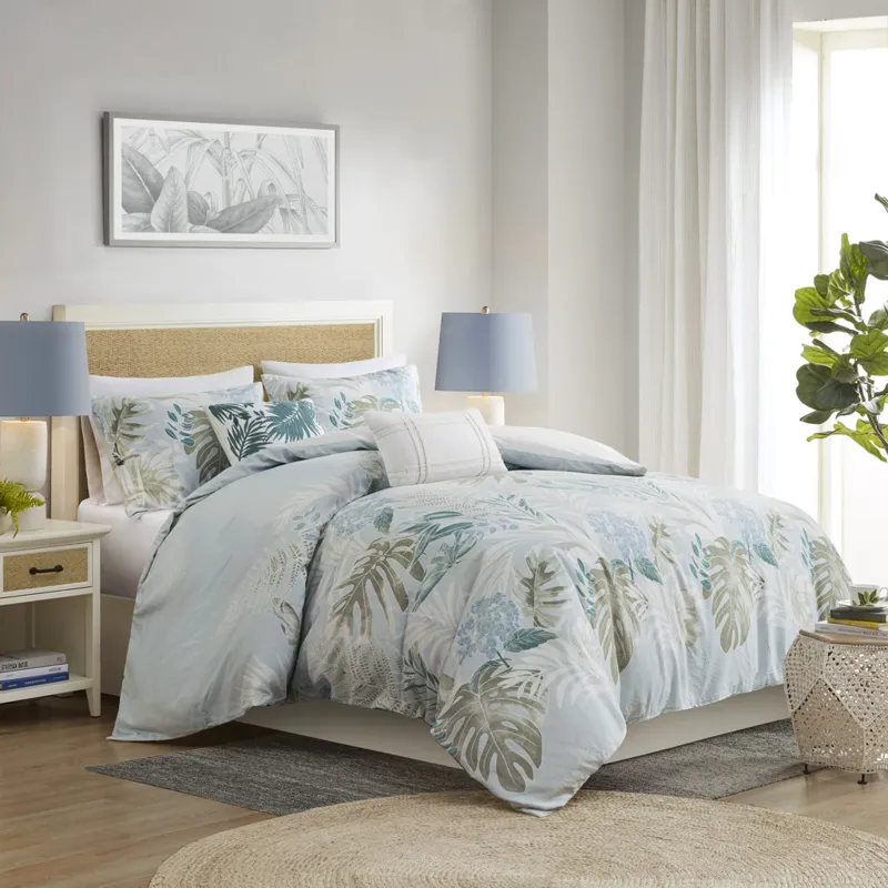 Harbor House Blue Kiawah Island 5 Piece Cotton Duvet Cover Set with Throw Pillow