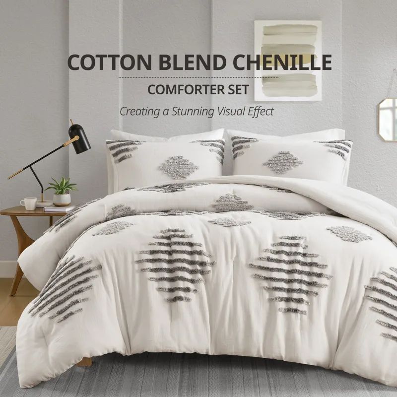 INK+IVY Tahli 3 Piece Cotton Blend Chenille Comforter Set