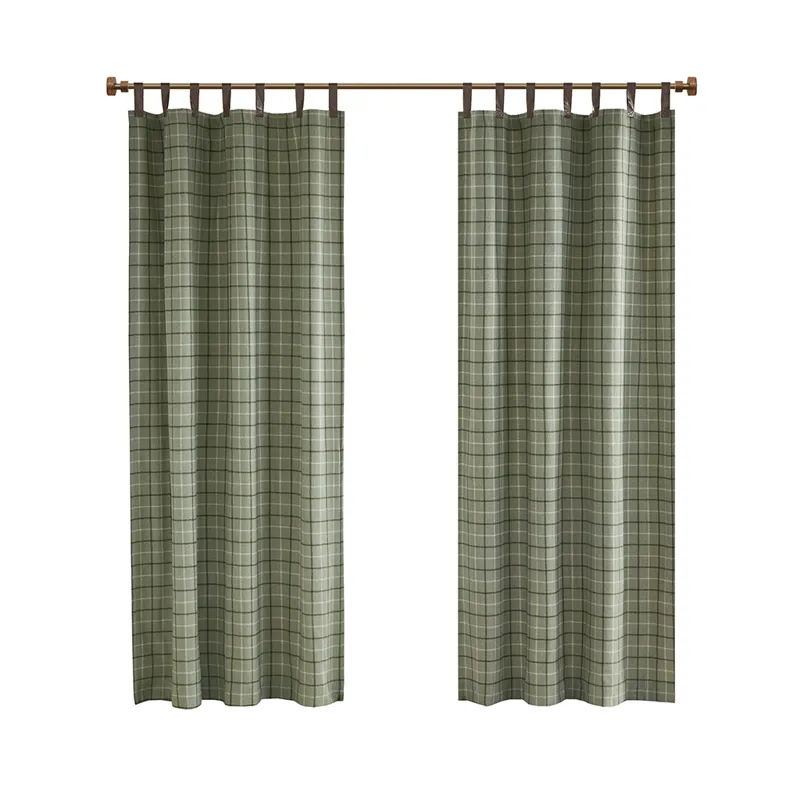 Anaheim Plaid Faux Leather Tab Top Curtain Panel with Fleece Lining - Green