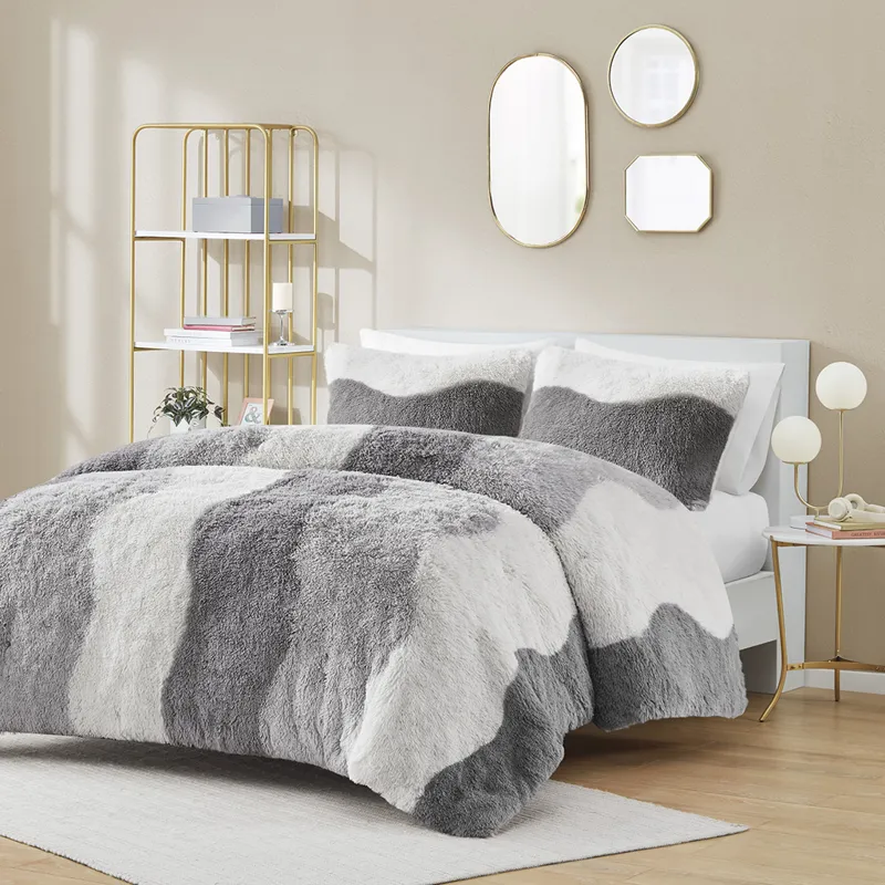 Cassie Twin/Twin XL Ombre Shaggy Faux Fur Comforter Set - Grey