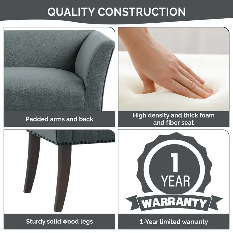 Welburn 49.5\" Upholstered Bench with Back & Wood Legs - Slate Blue