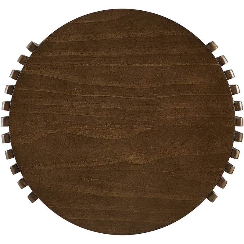 INK+IVY Wyatt Round Slatted Wood End Table with 2-Tier Open Storage - Honey Brown