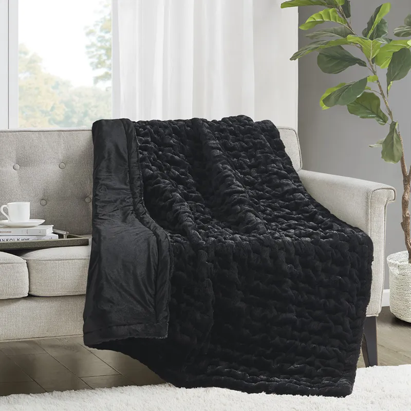 Madison Park Ruched Fur Throw