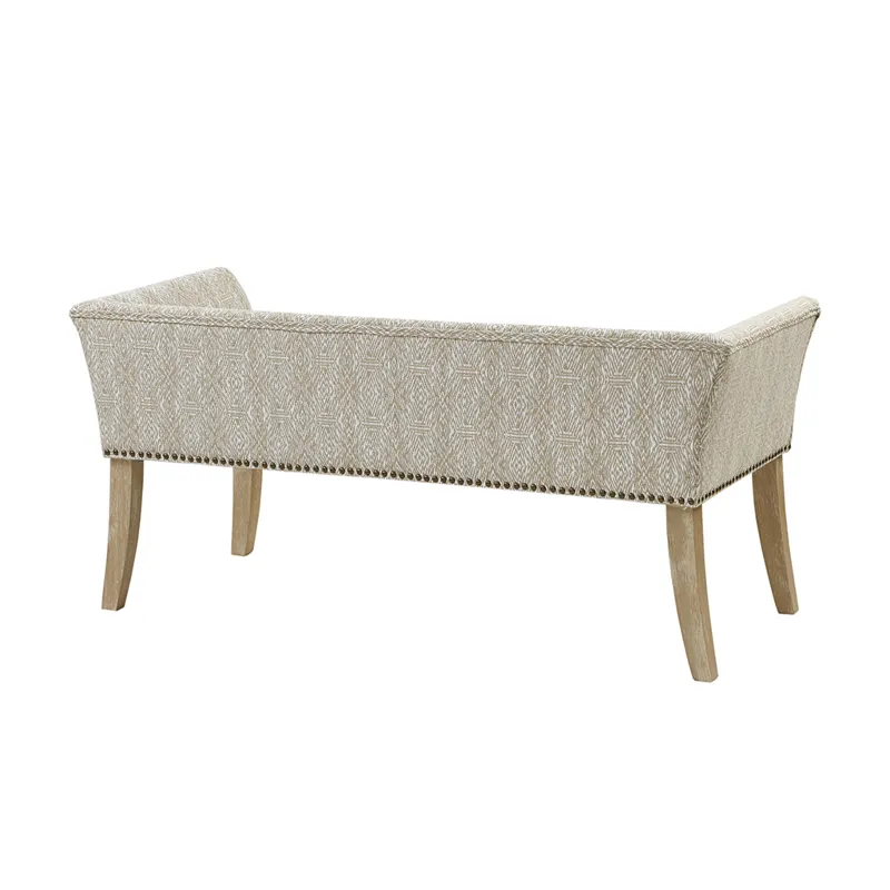 Welburn 49.5\" Upholstered Bench with Back & Wood Legs - Taupe Multi