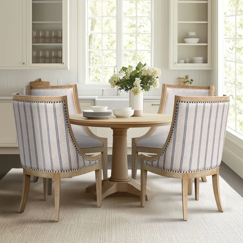 Elmcrest Upholstered Dining Chair with Nailhead Trim - Beige Stripe