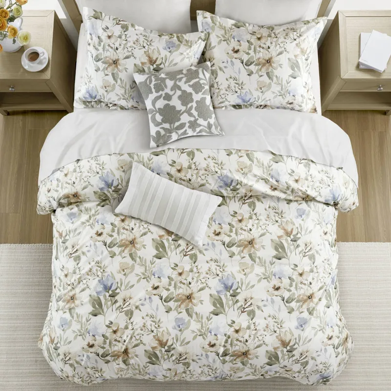 Harbor House Blue Herbal 5 Piece Cotton Sateen Print Duvet Set