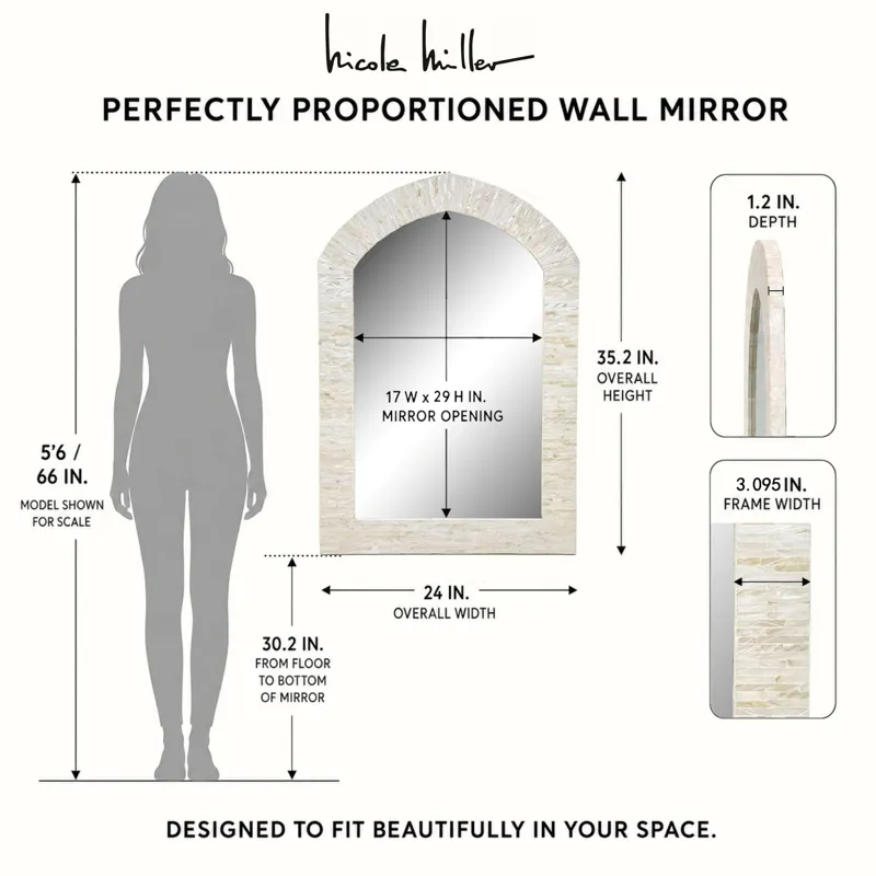 Nicole Miller Serein 24X36 Handcrafted MOP Arch Wall Mirror - Ivory