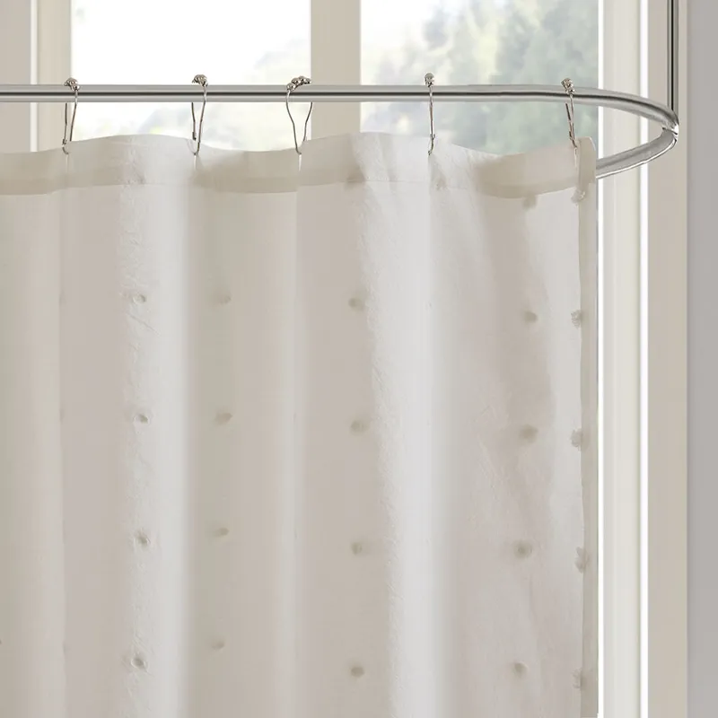 Urban Habitat Brooklyn Cotton Jacquard Pom Pom Shower Curtain