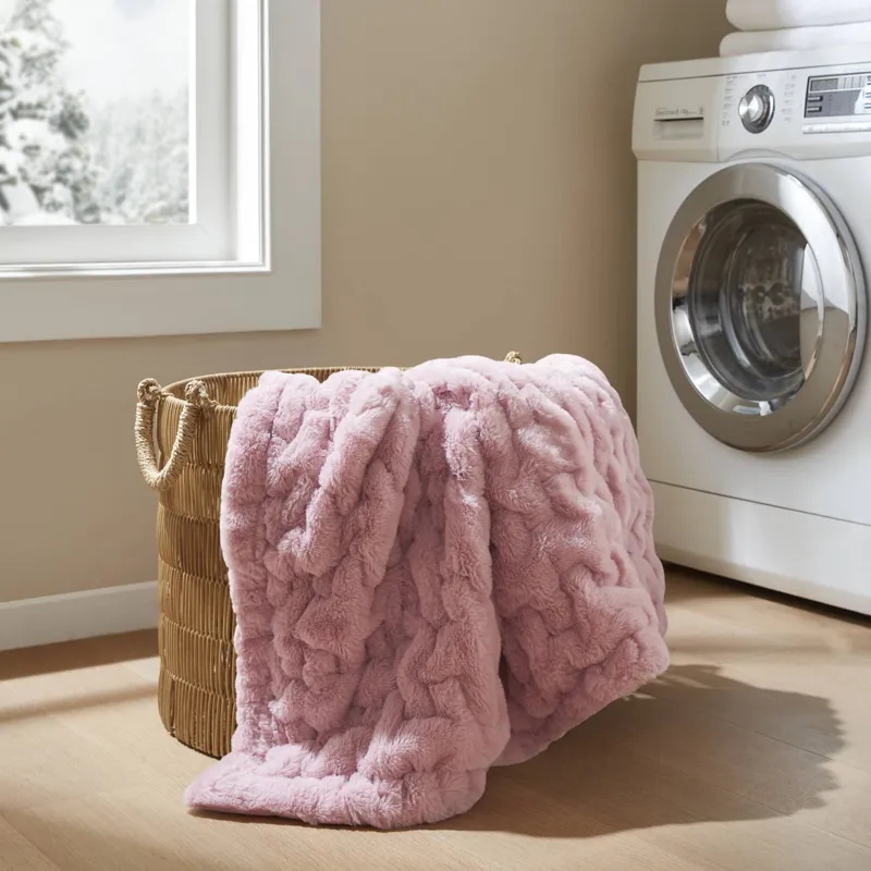 Madison Park Ruched Fur Throw