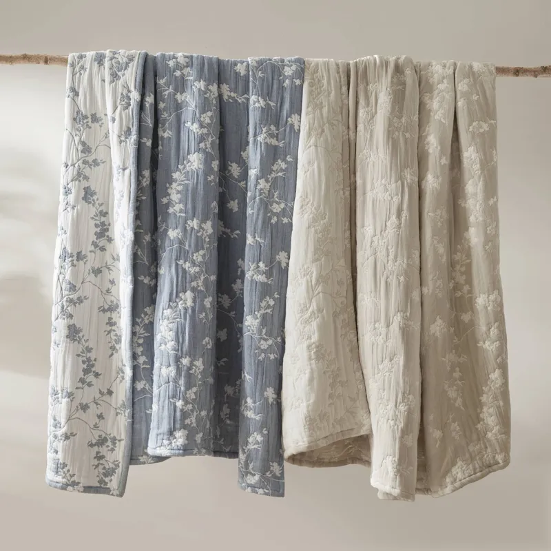 Harbor House Catalina Botanical 3 Piece Jacquard Cotton Gauze Quilt Set