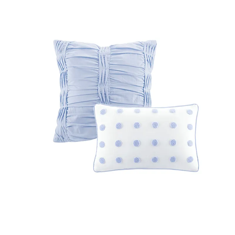 Brooklyn Full/Queen Cotton Jacquard Comforter Set with Euro Shams and Throw Pillows - Blue