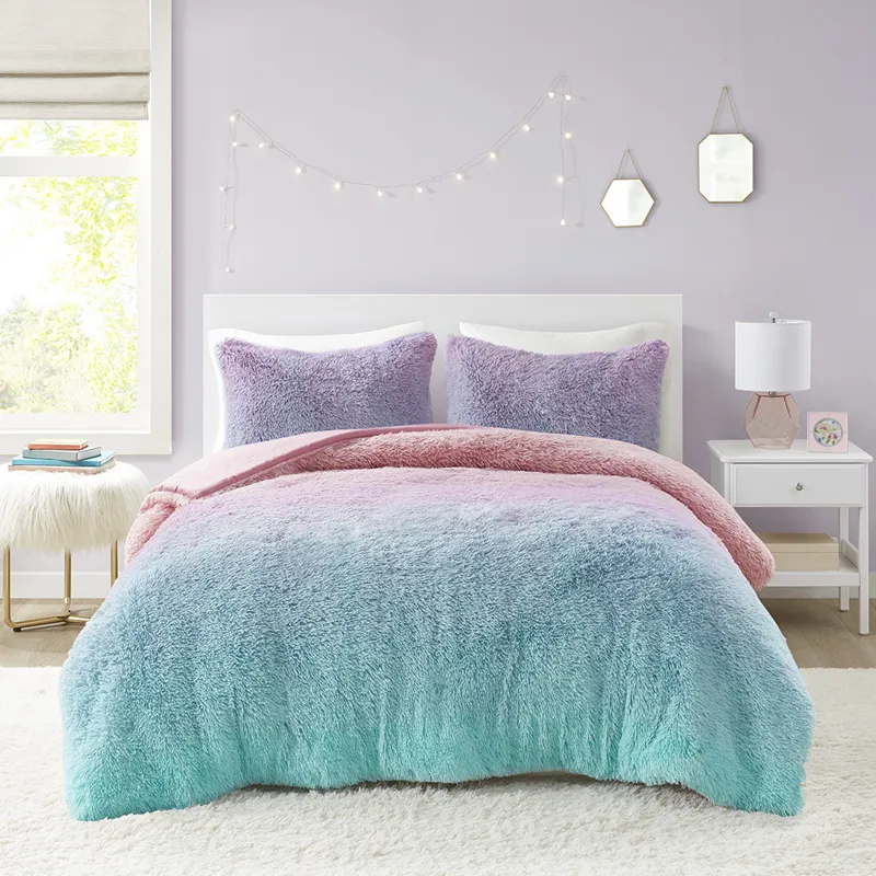 Mi Zone Primrose Ombre Shaggy Faux Fur Comforter Set