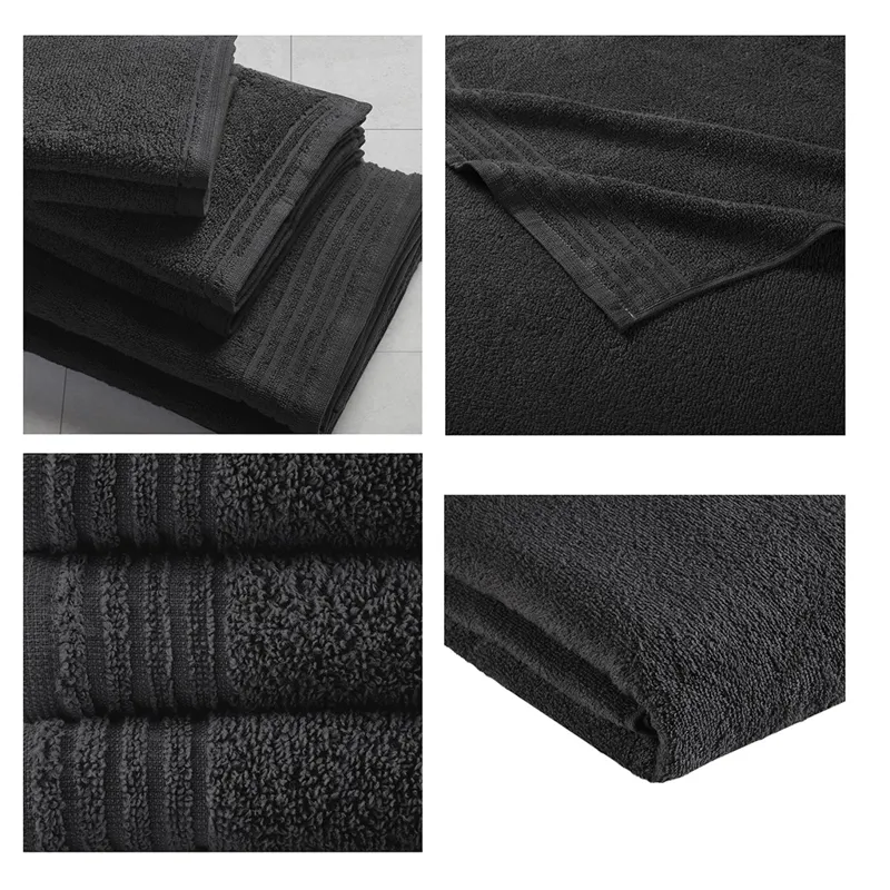 Big Bundle 100% Cotton Quick Dry 12 Piece Bath Towel Set - Black
